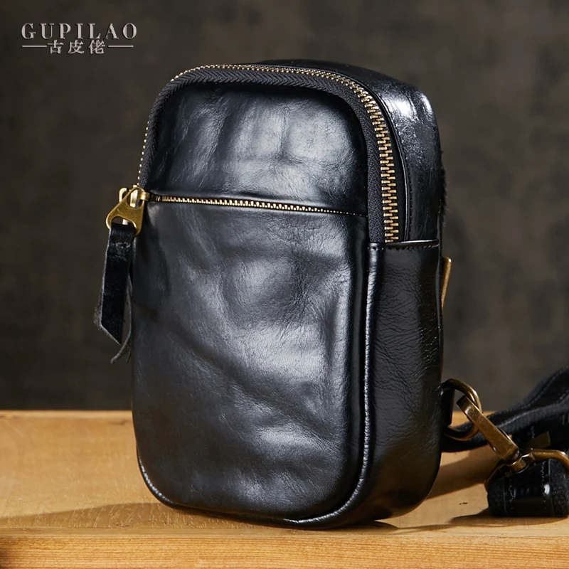 手工原创真皮潮流胸包男个性休闲头层植鞣牛皮单肩斜挎包时尚男包
