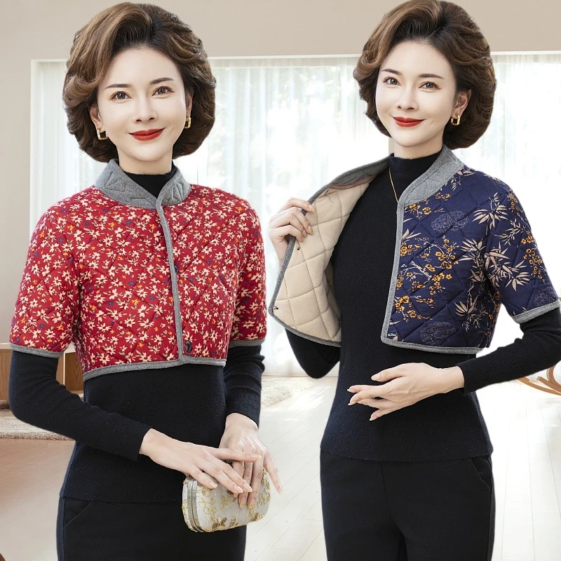 秋冬新款印花加厚护肩马甲中老年女士妈妈装防寒保暖护肩神器坎肩