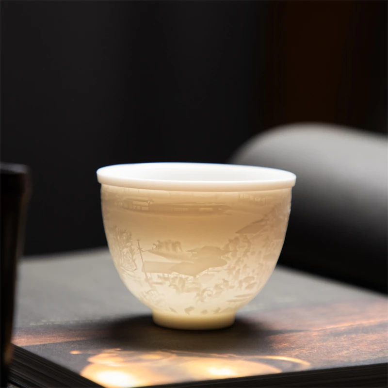 羊脂玉瓷主人杯品茗杯