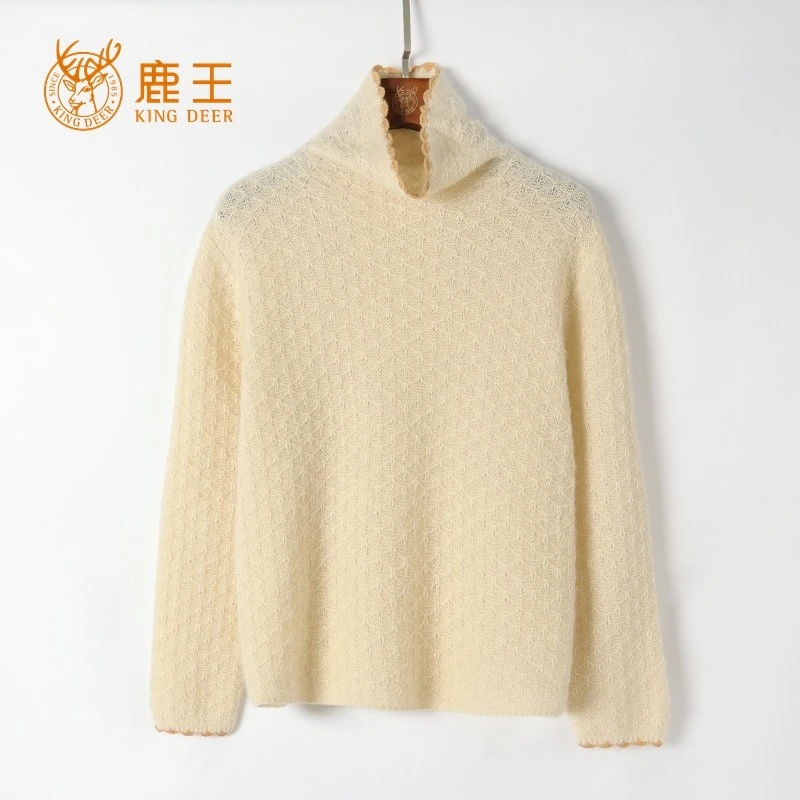 TJ063【鹿王商场撤柜断码捡漏】女堆领100山羊绒重工钩花针织套衫