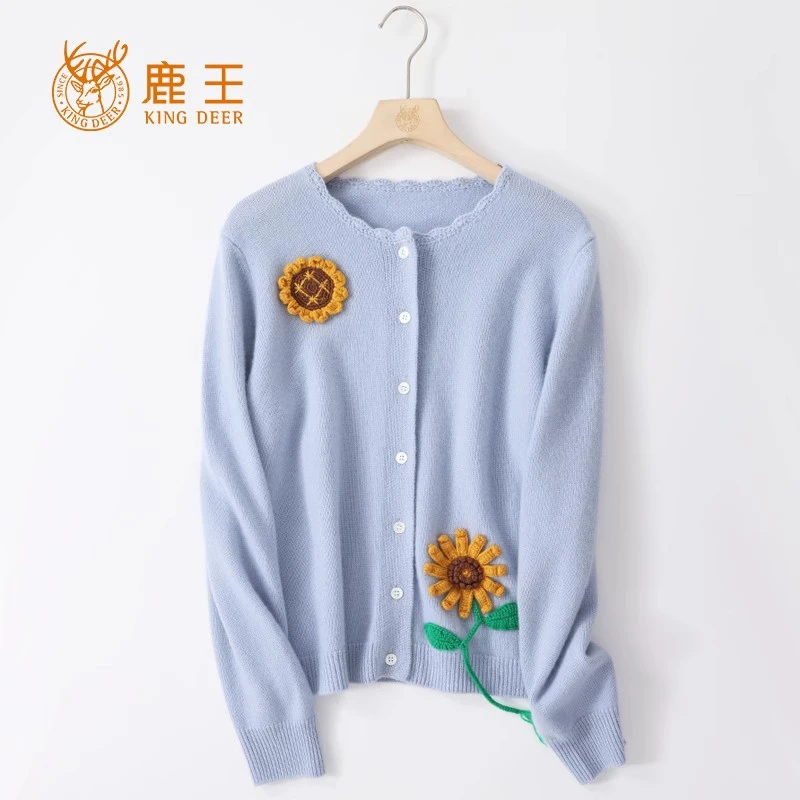 编码463  鹿王23秋冬新款女圆领100山羊绒时尚休闲重工