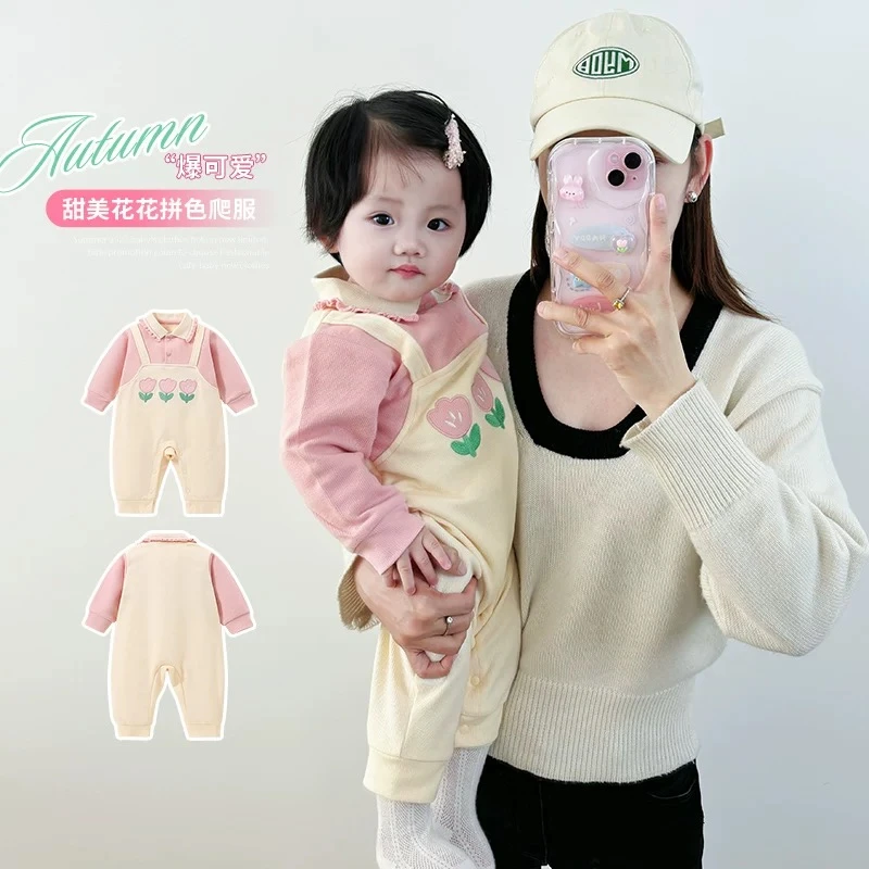 婴儿衣服秋装婴幼儿女宝宝连体衣公主超萌外出假两件长袖哈衣春秋