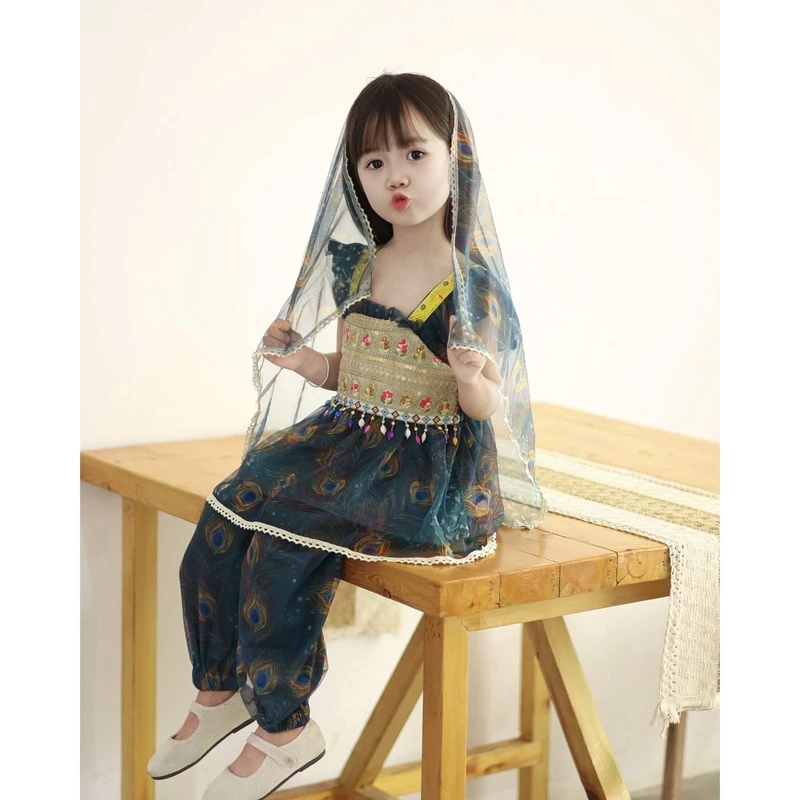 夏【孔雀】亲子女童异域风情中国风套装【以直播间颜色为准】