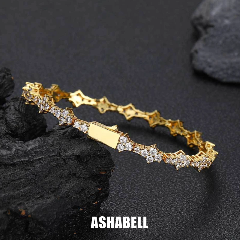 铜合金合成锆石手链 ASHABELL欧美嘻哈网球手链锆石单排钻手链男