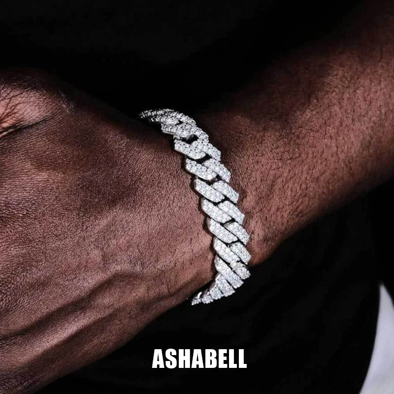 铜合金手链 ASHABELL 欧美嘻哈Cuban chain古巴手链菱形镶嵌锆石