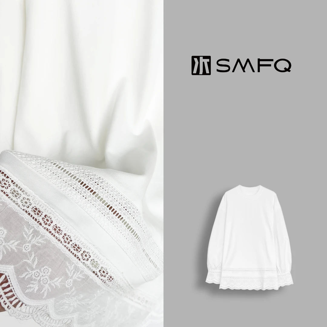 水木夫妻”演绎于蕾“ 精美蕾丝下摆拼接磨毛长袖上衣