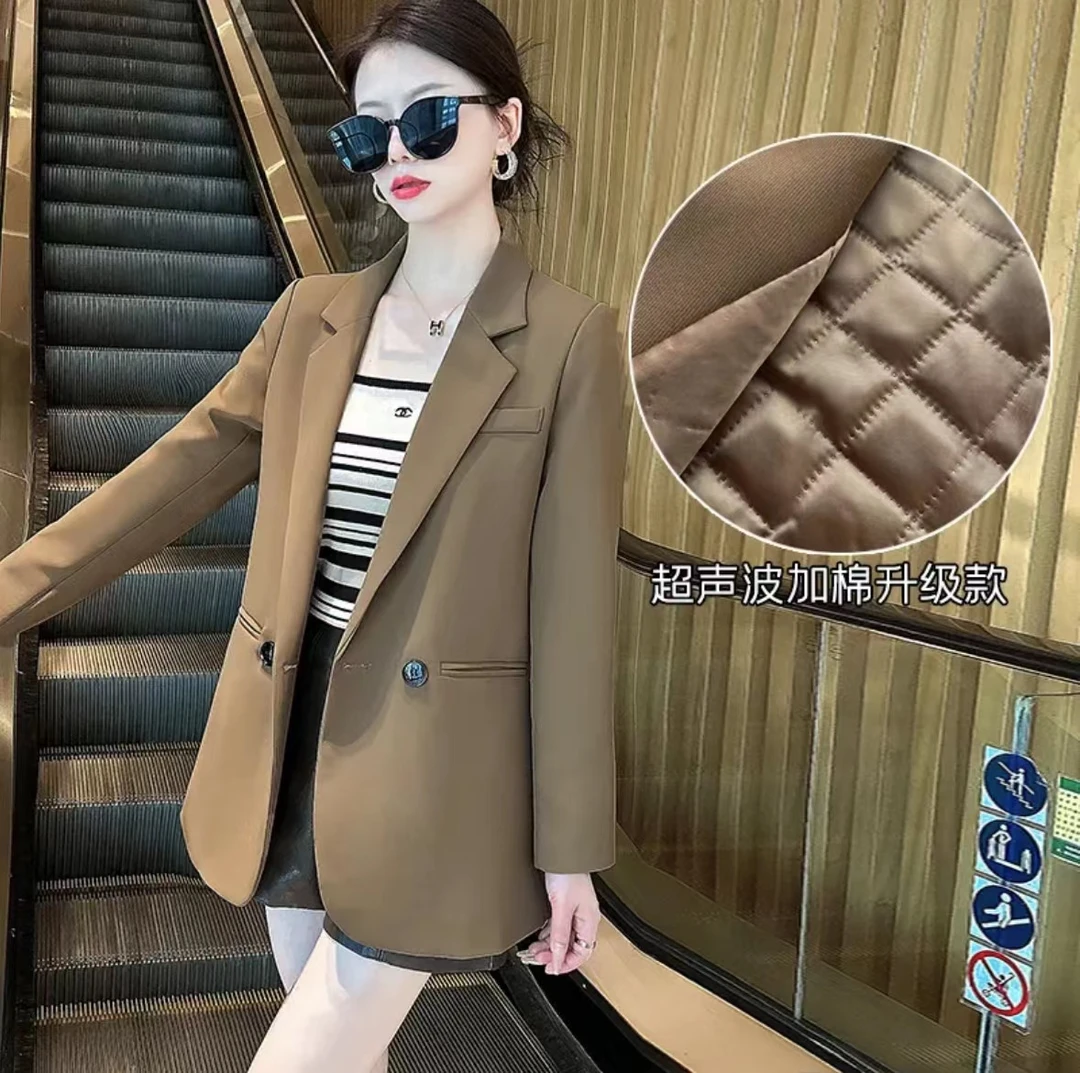 大码女装加棉加厚西装外套气质洋气高端小个子百搭轻奢休闲小西服