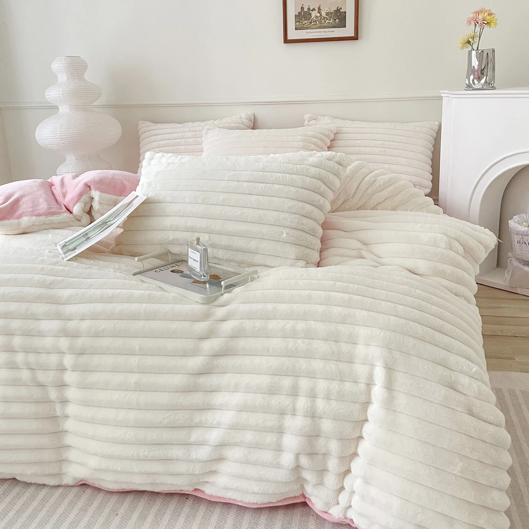 9斤A类高端冬季牛奶绒兔毛绒保暖四件套轻奢简约被套床单加厚床品