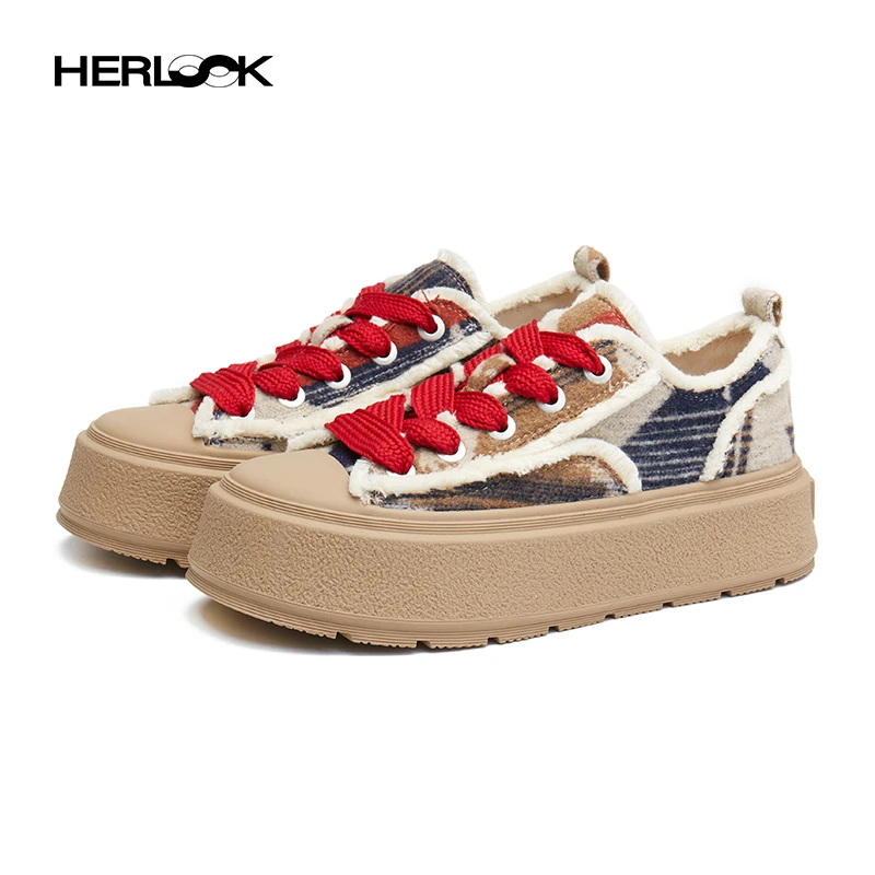 HERLOOK·面包糠厚底毛边板鞋女百搭低帮休闲鞋