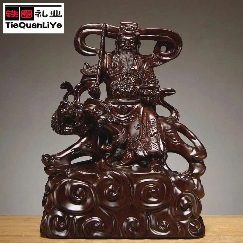 黑檀木雕武财神赵公明骑虎神像摆件五路财神爷家居装饰雕刻工艺品