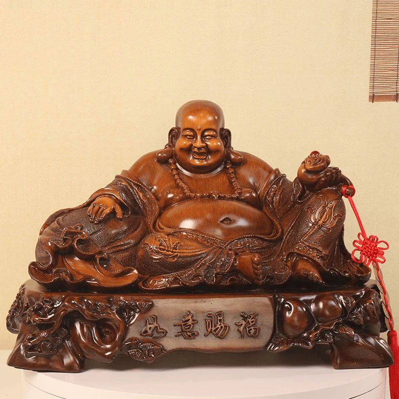 《如意赐福弥勒佛》笑口常开坐拥万财供桌禅意摆件（长40宽26高28cm）