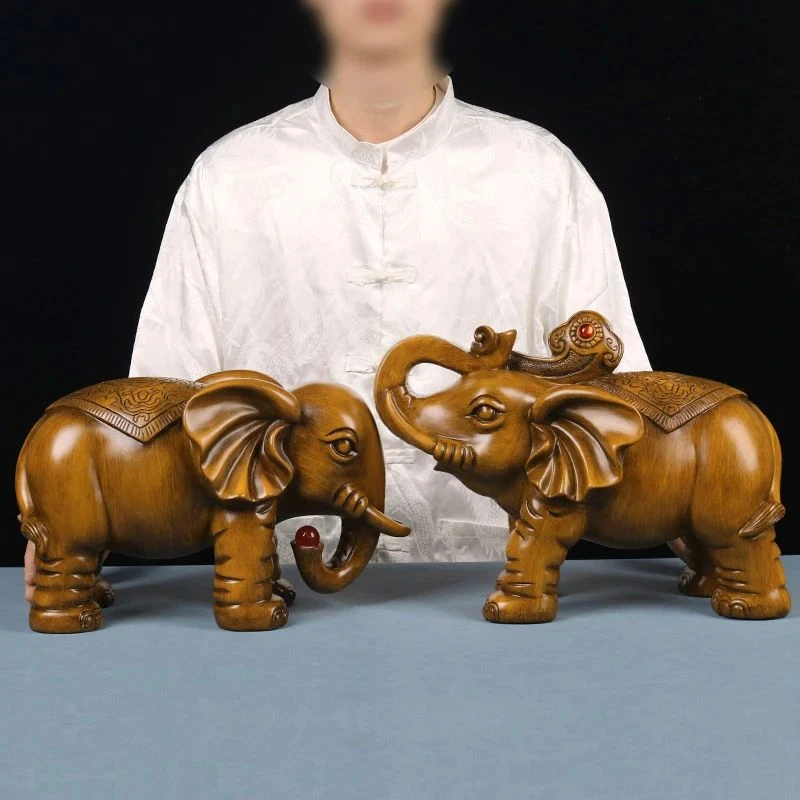 《吉祥大象（一对）》超大号新居乔迁贺礼家宅玄关摆件（单长40高30cm）