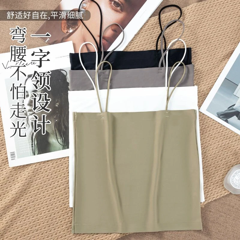 冰丝薄款吊带背心不带胸垫甜美瑜伽防走光学生外穿百搭打底内衣女