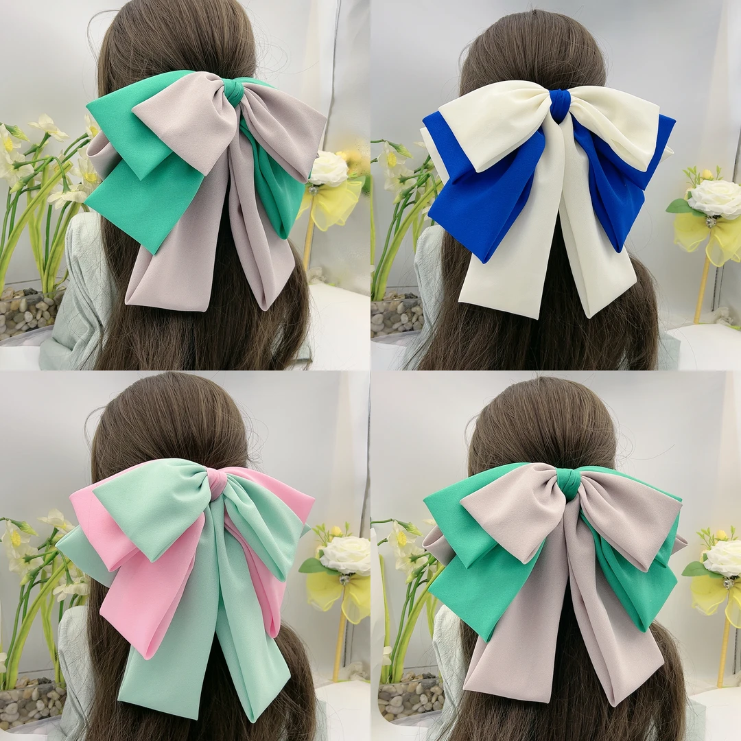 薄纱大蝴蝶结弹簧夹简约纯色拼色百搭休闲日常超大发饰学院风