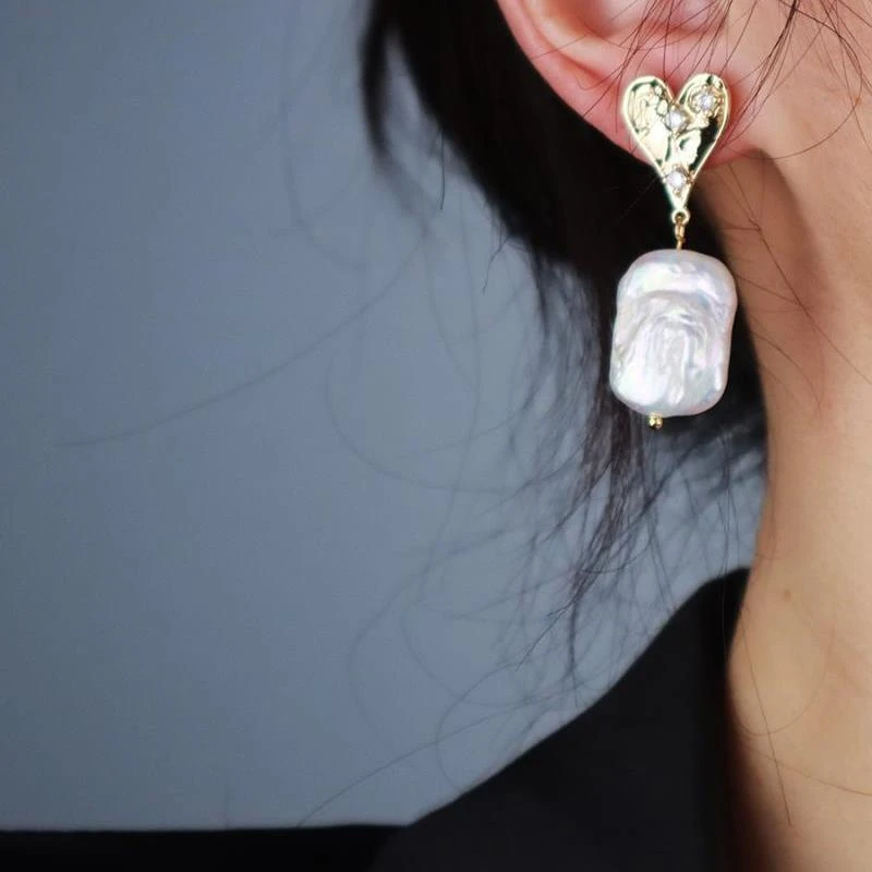 天然巴洛克珍珠耳钉气质名媛耳环小众设计高级耳饰2022年新款潮女