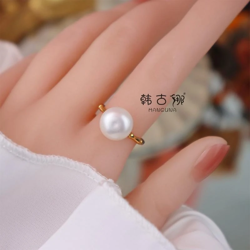 天然珍珠戒指女925纯银素圈尾戒小众设计时尚开口闺蜜情侣款指环