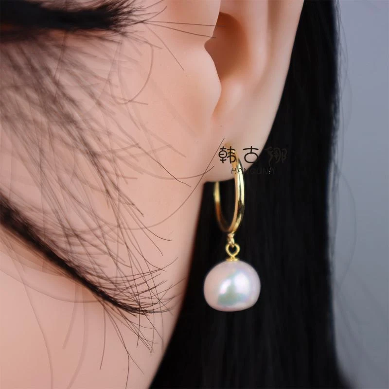 925纯银圈圈天然珍珠耳环女2024年新款耳钉小众设计耳圈耳扣女饰
