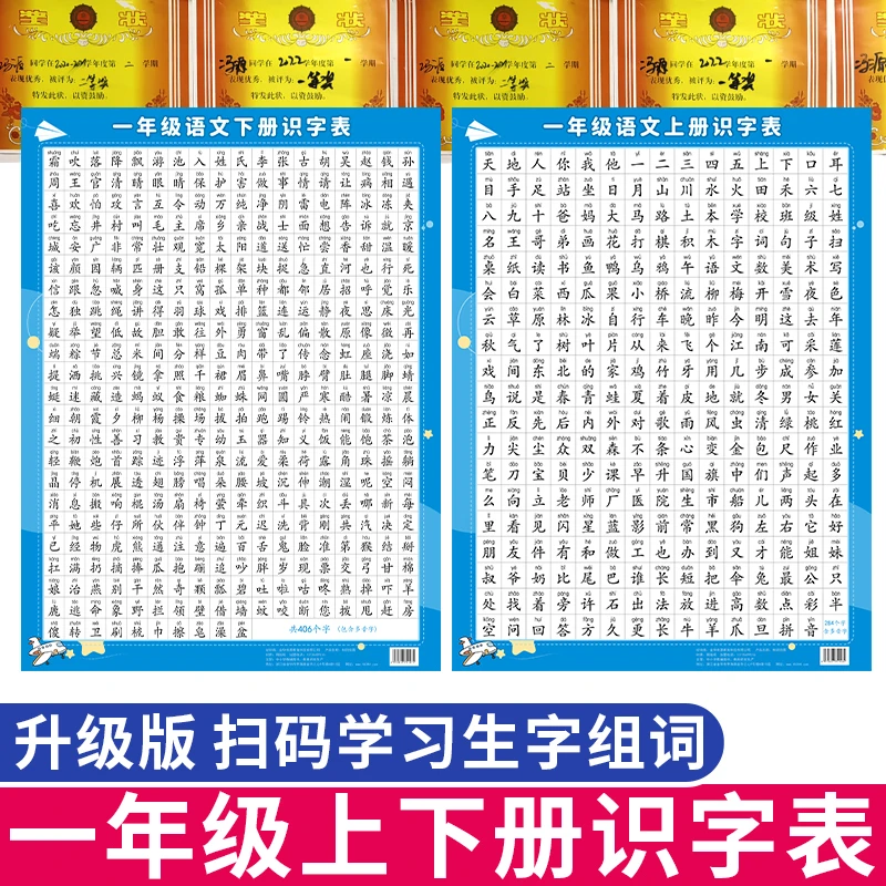 一年级识字表挂图小学语文上册下册同步生字表儿童识字认字墙贴