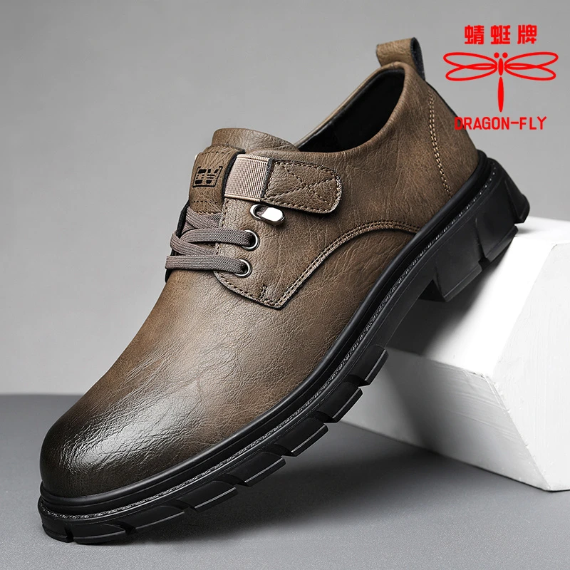 DRAGON-FLY/蜻蜓牌休闲男皮鞋休闲鞋男士时尚百搭软底透气防滑