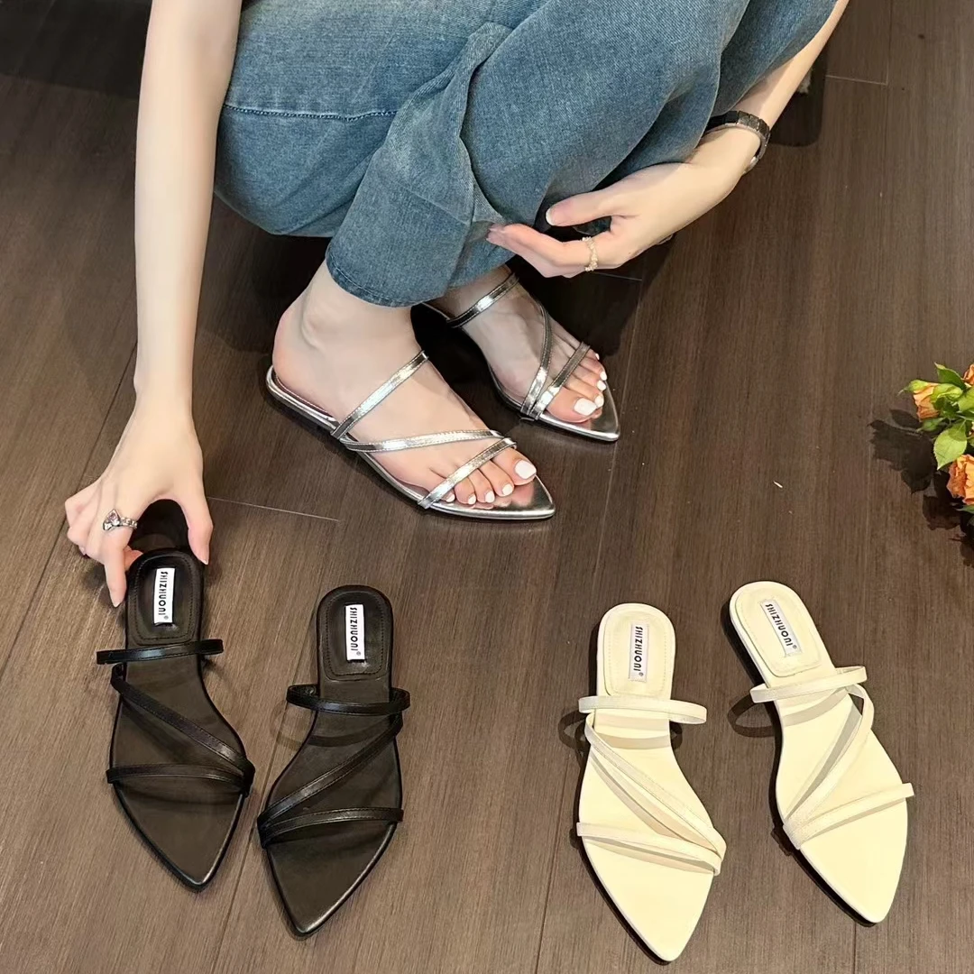 设计时尚百搭凉拖鞋女鞋夏外穿仙女风露趾一字拖细带沙滩罗马拖鞋