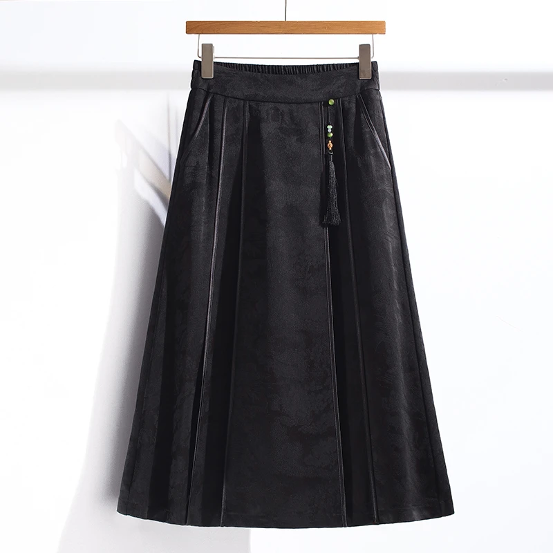 气质松紧腰提花新中式百搭半身裙女2024春夏新款时尚优雅中长款裙