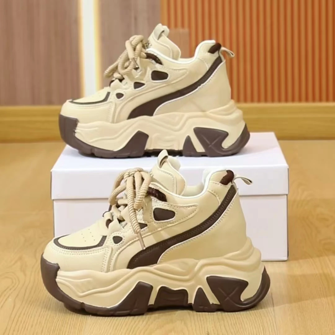 厚底8cm老爹鞋内增高女鞋百搭显瘦休闲鞋加绒女2024新款圆头系带