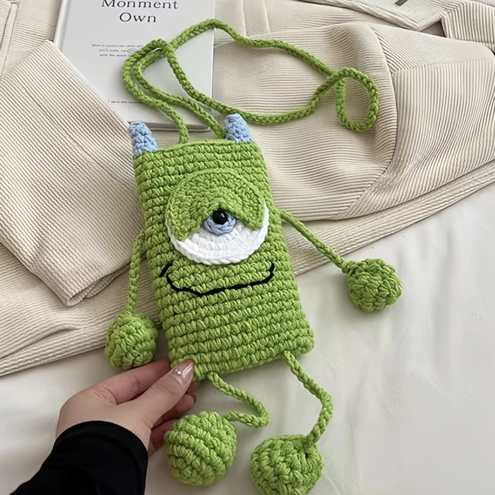 独眼仔手机包diy毛线编织纯手工钩针钩织斜跨单肩包玩偶包礼物