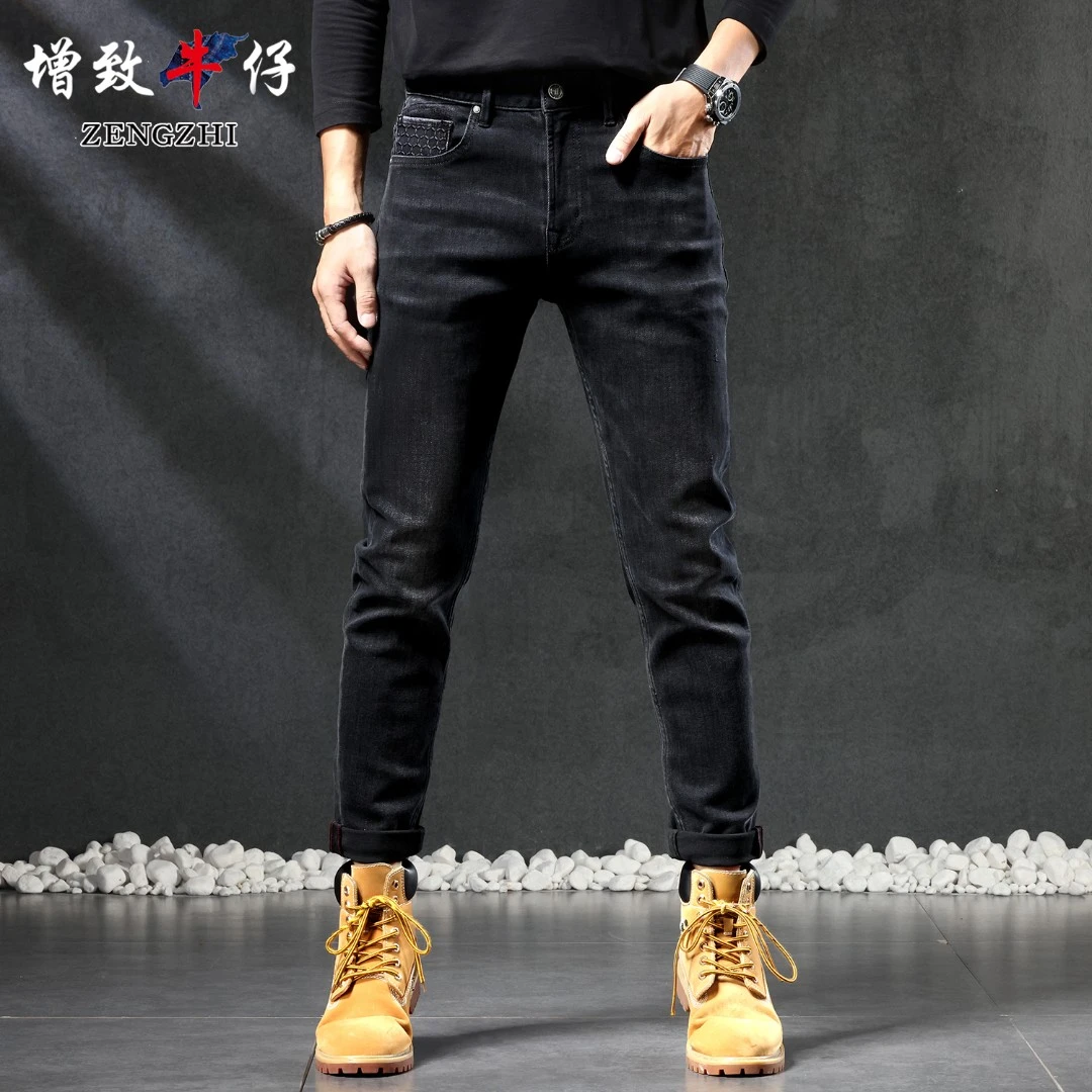 ZENGZHI/增致牛仔9088早春新款黑色牛仔裤男款商务休闲微弹小直筒