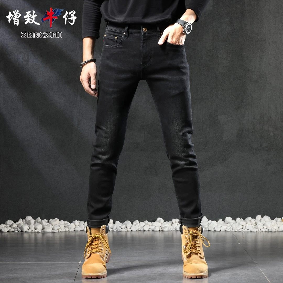 ZENGZHI/增致牛仔9506黑色牛仔裤男款早春新款商务休闲微弹小直筒