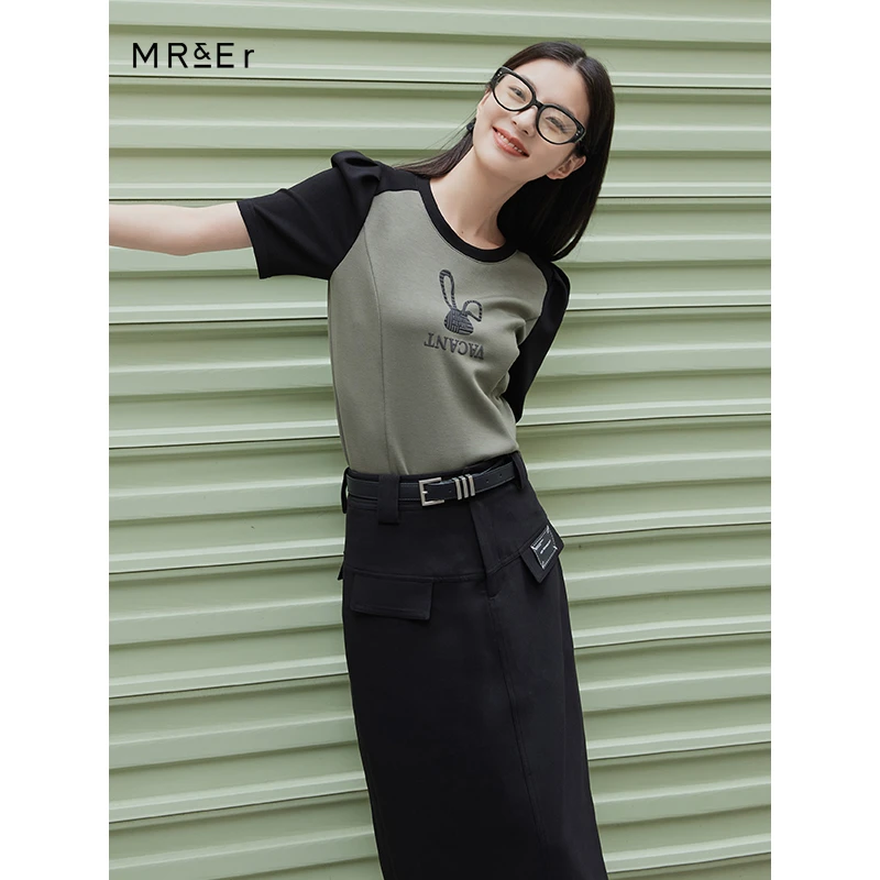 【小余专属】设计感撞色拼接卡通图案短袖T恤R3C81661