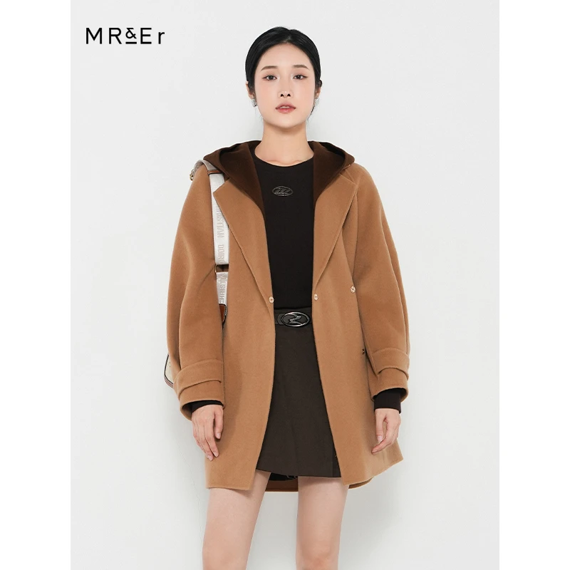 【品牌折扣】【反季清仓】撞色可脱卸帽100%羊毛大衣R3D40363【预售】