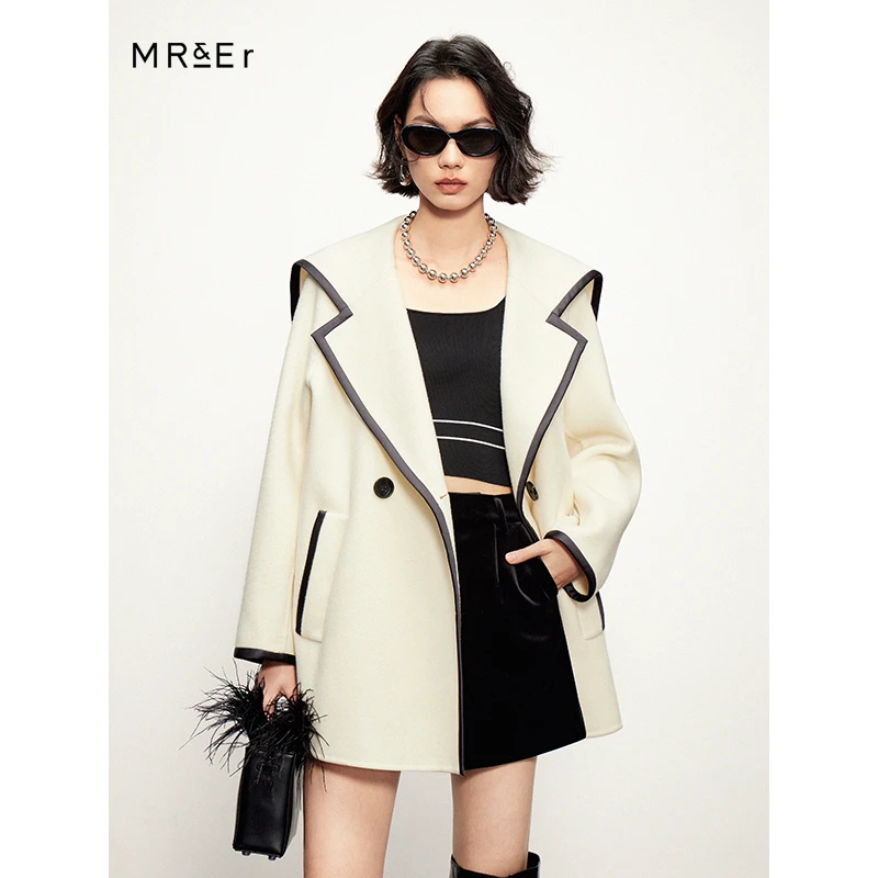 【品牌折扣】【反季清仓】100%羊毛海军领廓形宽松呢料大衣R3D41111