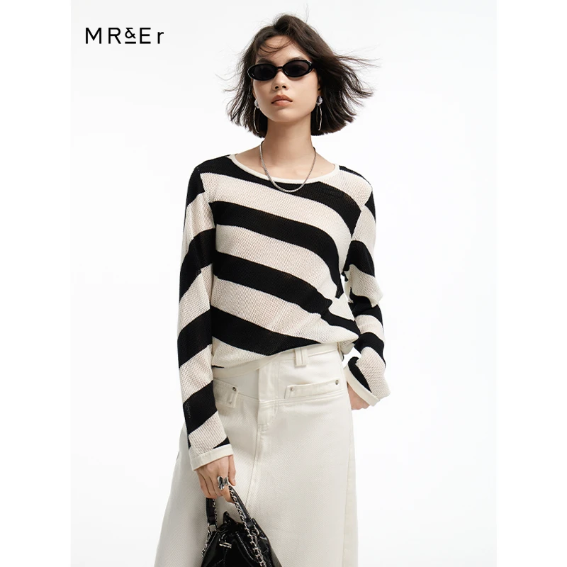 【小余专属】简约撞色条纹宽松长袖针织衫R4A51122