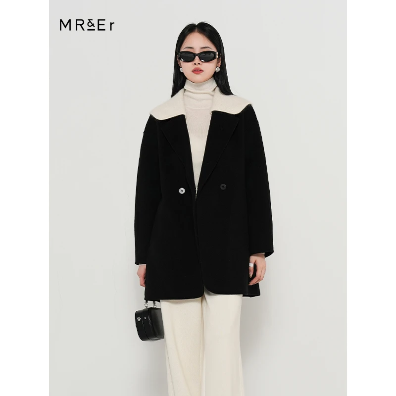 【达人专享】设计感披肩领100%羊毛大衣R3D40262