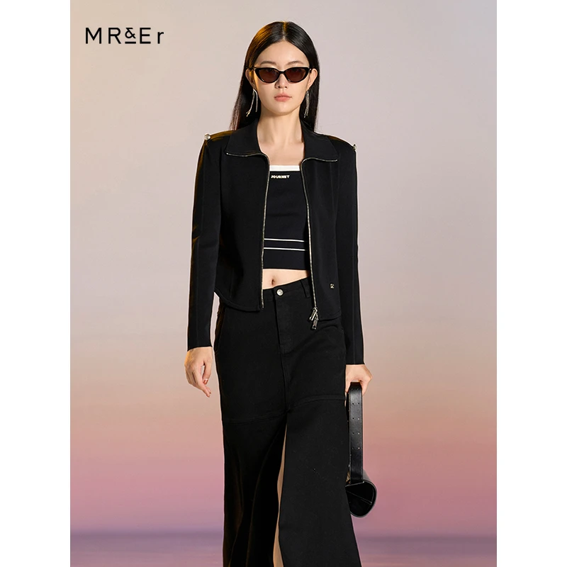 【尚雅】设计感拉链两穿翻领长袖针织衫气质开衫外套R4A50662