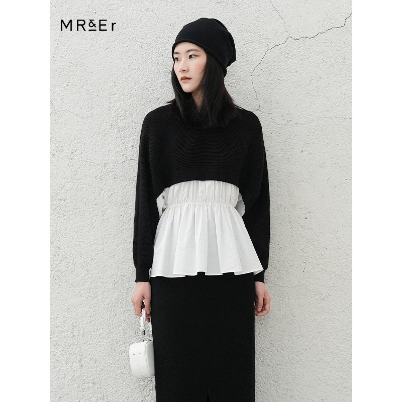 【诗语专属】冬季新款潮流黑白拼接长袖衬衫R3D21021