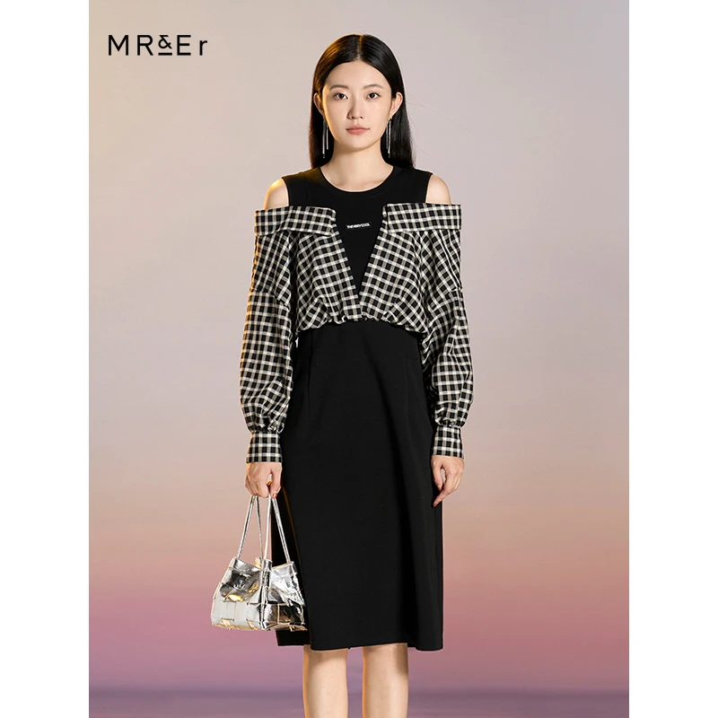 【小余专属】【福利清仓】异材质拼接中长款连衣裙R4A91162