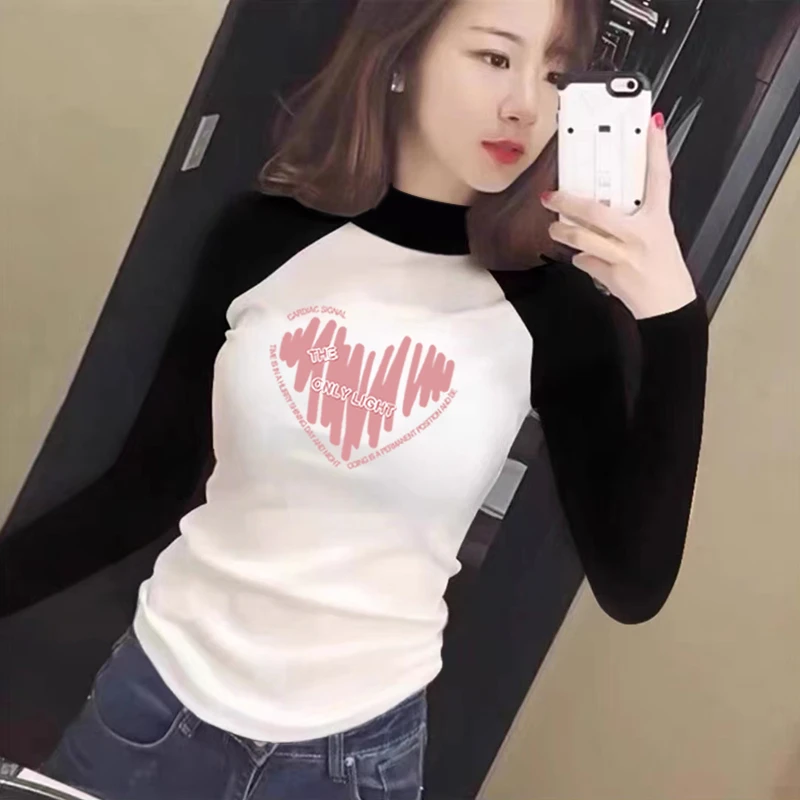 双面德绒小立领长袖T恤内搭不规则设计感秋冬修身女装打底衫上衣