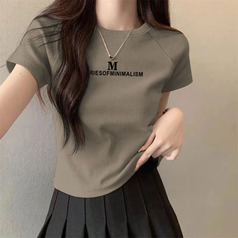 亲肤辣妹短袖T恤女2025夏季新款纯欲风性感欧货宽松显瘦插肩上衣