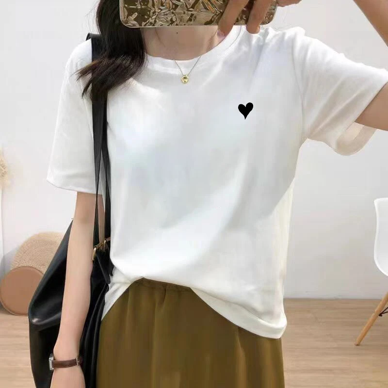 韩版正肩亲肤短袖t恤女夏季2025年新款宽松百搭时尚上衣打底体恤