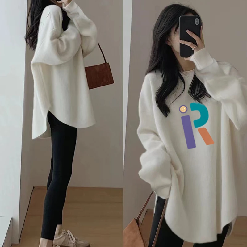 不规则设计感女中长款春秋鲨鱼裤伴侣打底衫宽松显瘦T恤长袖上衣