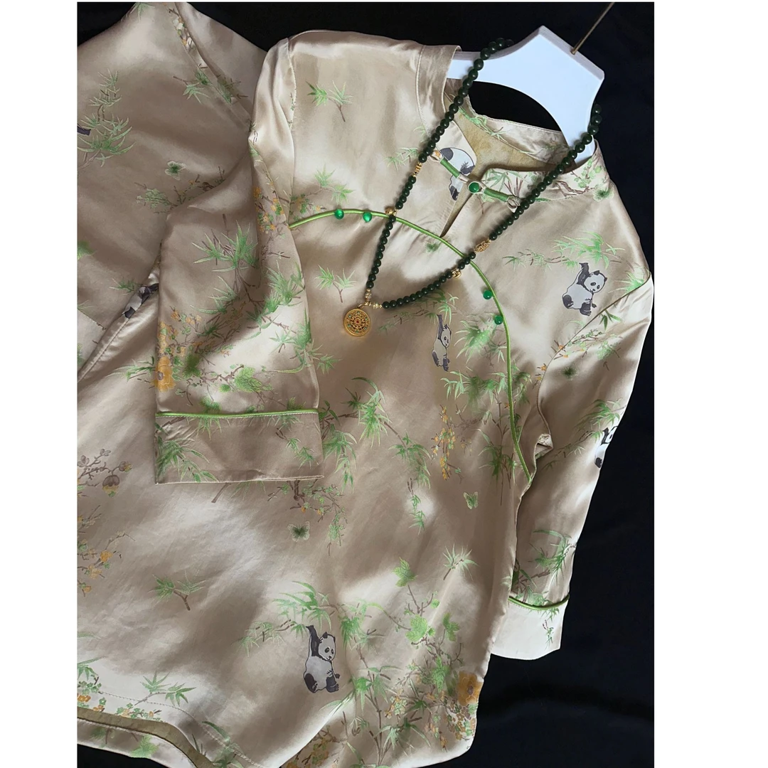 2427-秋季新款【熊猫】女士新中式老料复古日常民国风提花套装