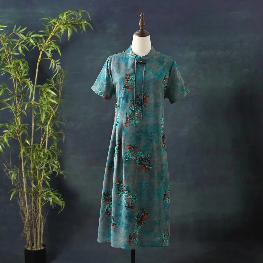 【蝴蝶花开】新中式女装花罗香云纱国风改良连衣裙夏A字裙