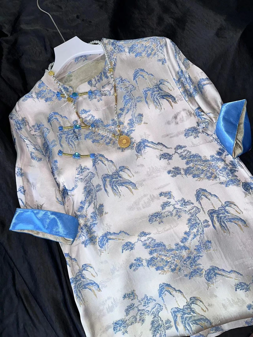 2200-【日常新中式】【省心穿搭】天青-新款女士气质女装连衣裙中长款