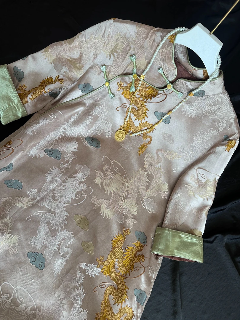 2409-常熟新中式【金龙】老料气质复古国风中长款提花连衣裙