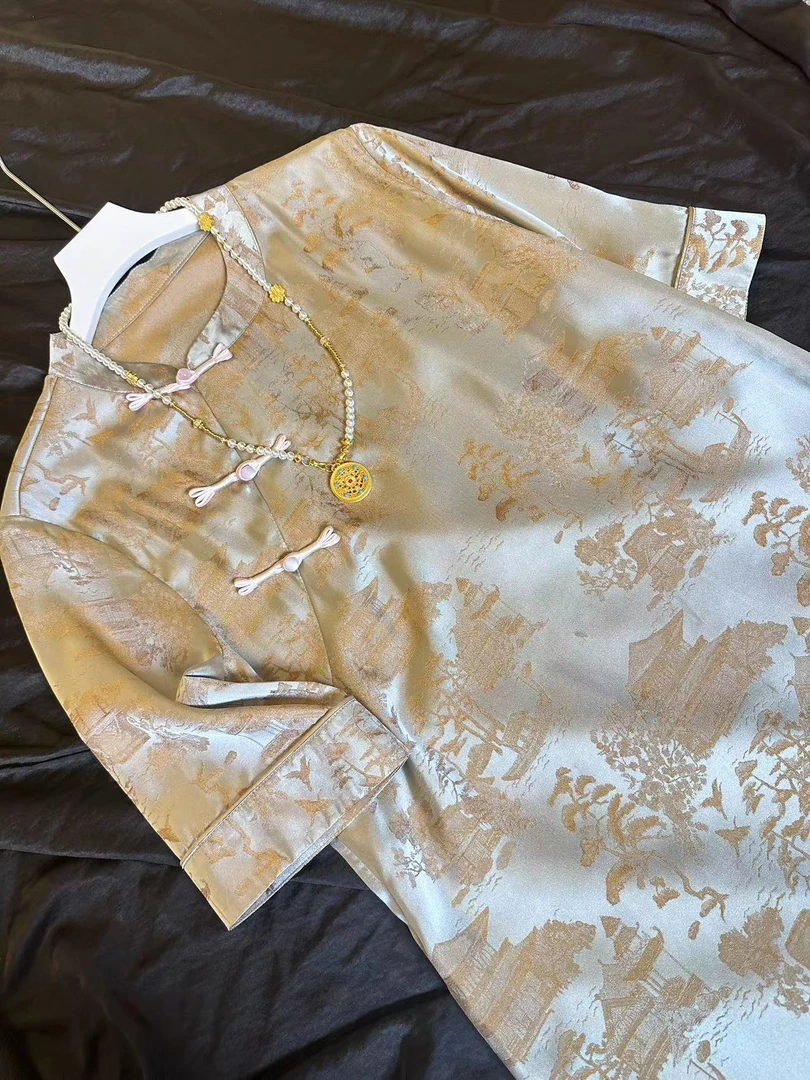 2215-常熟新中式夏季新款气质女士新中式复古设计师斜襟连衣裙