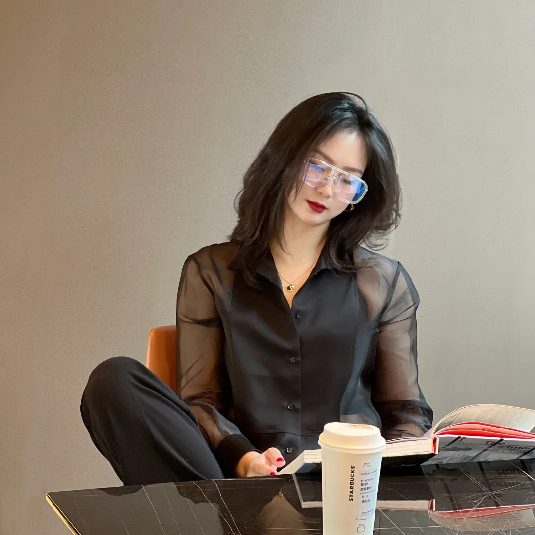 法式别致黑色衬衫女春季新款宽松气质款上衣Z002