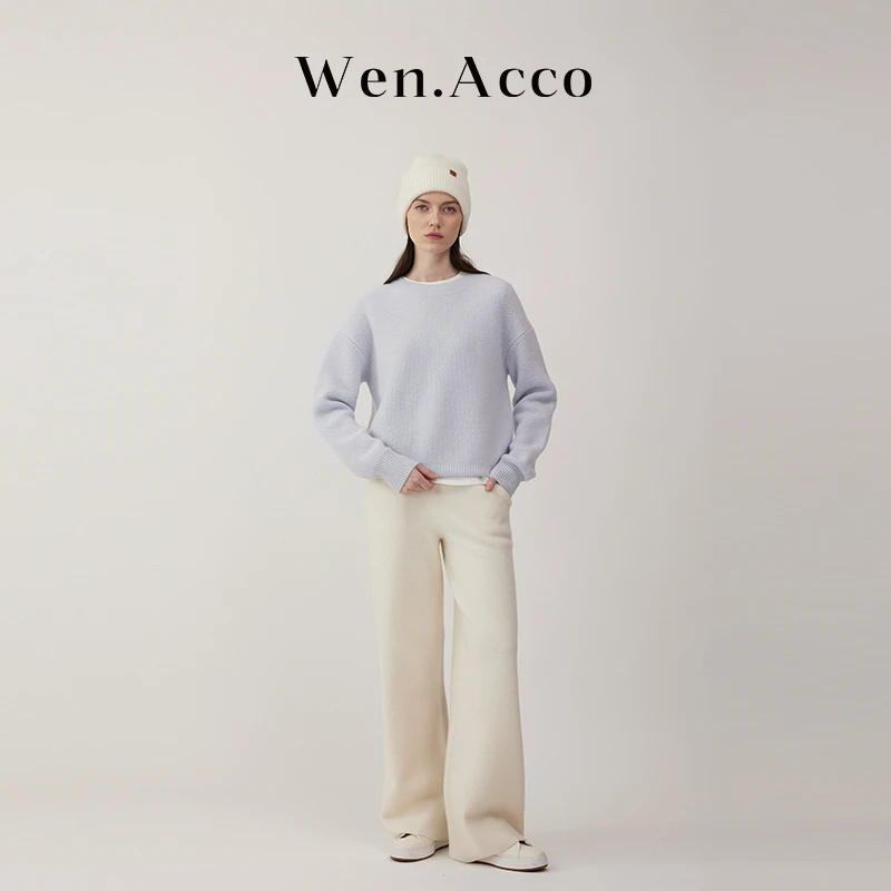 【清江】圆领羊绒套衫秋冬慵懒纯色简约百搭毛衣肌理感针织ZL1085