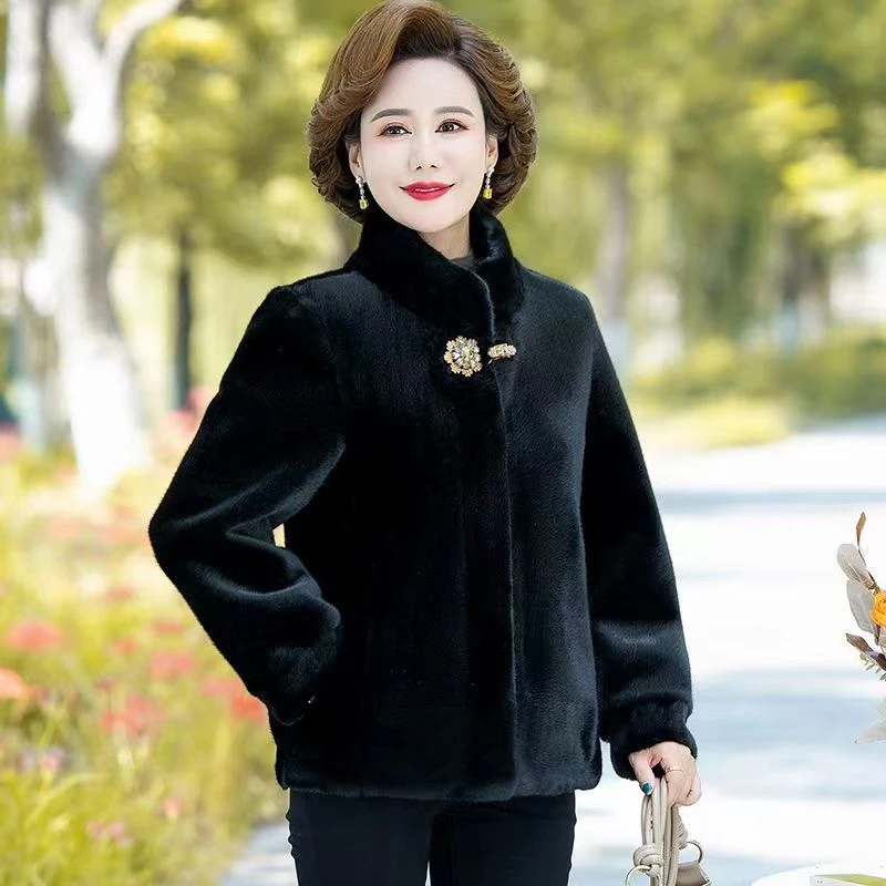 短款大衣中老年妈妈装外套洋气时尚百搭冬季加绒加厚秋冬新款