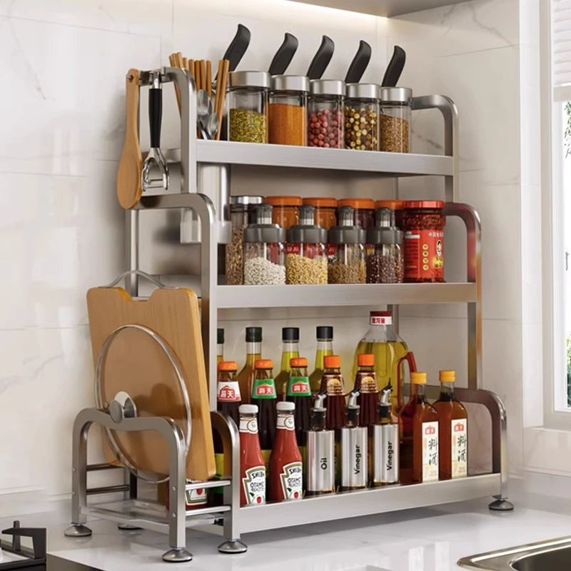 厨房置物架调料架不锈钢置物架厨房收纳砧板架多功能锅架厨房收纳